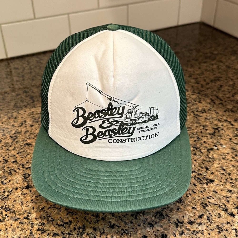 Vtg Beasley and Beasley Spring Hill Tn Speedway Trucker Hat Snapback Green